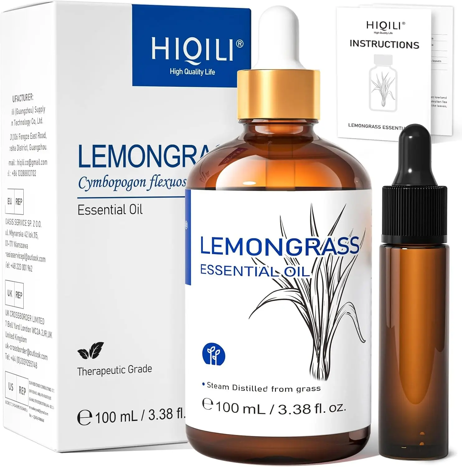 HIQILI Lemongrass Essential Oil for Diffuser, Outdoor Protection Freshen Bathroom Kitchen Odor, and Use for Protective Spray, Ideal for Home Freshening & Outdoor Use