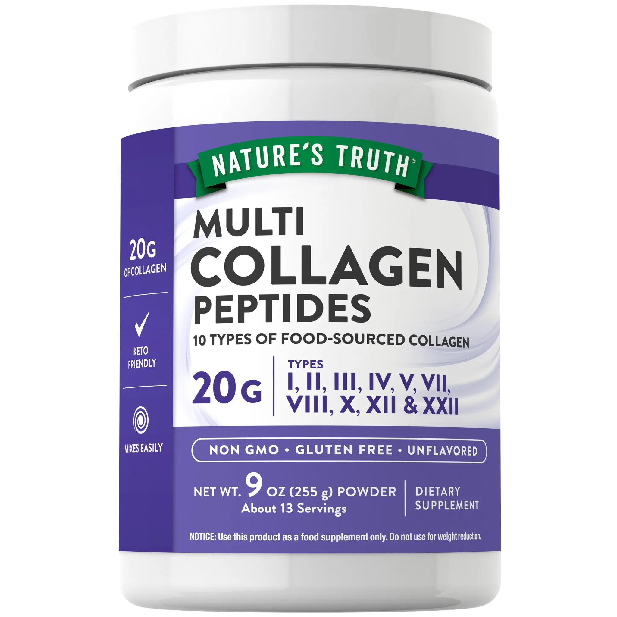 Nature's Truth Multi Collagen Powder Complex - 10 Types of Collagen - Unflavored - 9 0z