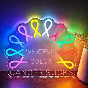 Unique Whatever Color Cancer Sucks Decor Sign | Dimmable Neon Look for Home & Event Decoration | Perfect for Awareness Fundraisers