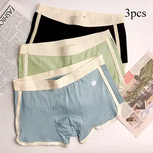 3PCS Men’s Cotton Boxer Briefs, Breathable Soft Comfortable Underwear, Classic Simple Stylish Plus Size Trunks, Lightweight Stretchy Daily Wear Boxers for Men, High Quality Fashion Casual Underpants