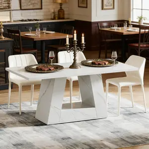 62.99" White Faux Marble Dining Table, Spacious MDF Table for 4-6, Versatile for Home, Dining Room & Office (Conference/Computer Desk)