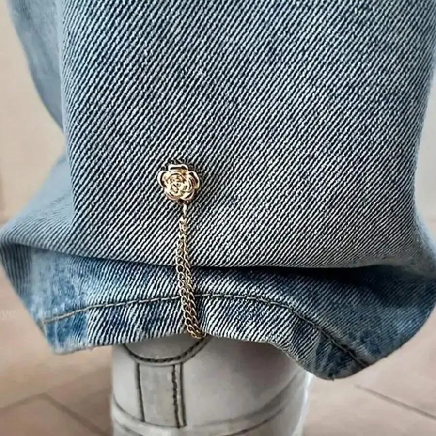 2 Pcs Rose-Shaped Decorative Pants Leg Shortening Buttons, Unique Design, Hidden Button Closure, Waterproof, Durable, Suitable for Jeans and Casual Pants