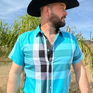 Short sleeve bayard plaid shirt (aqua)