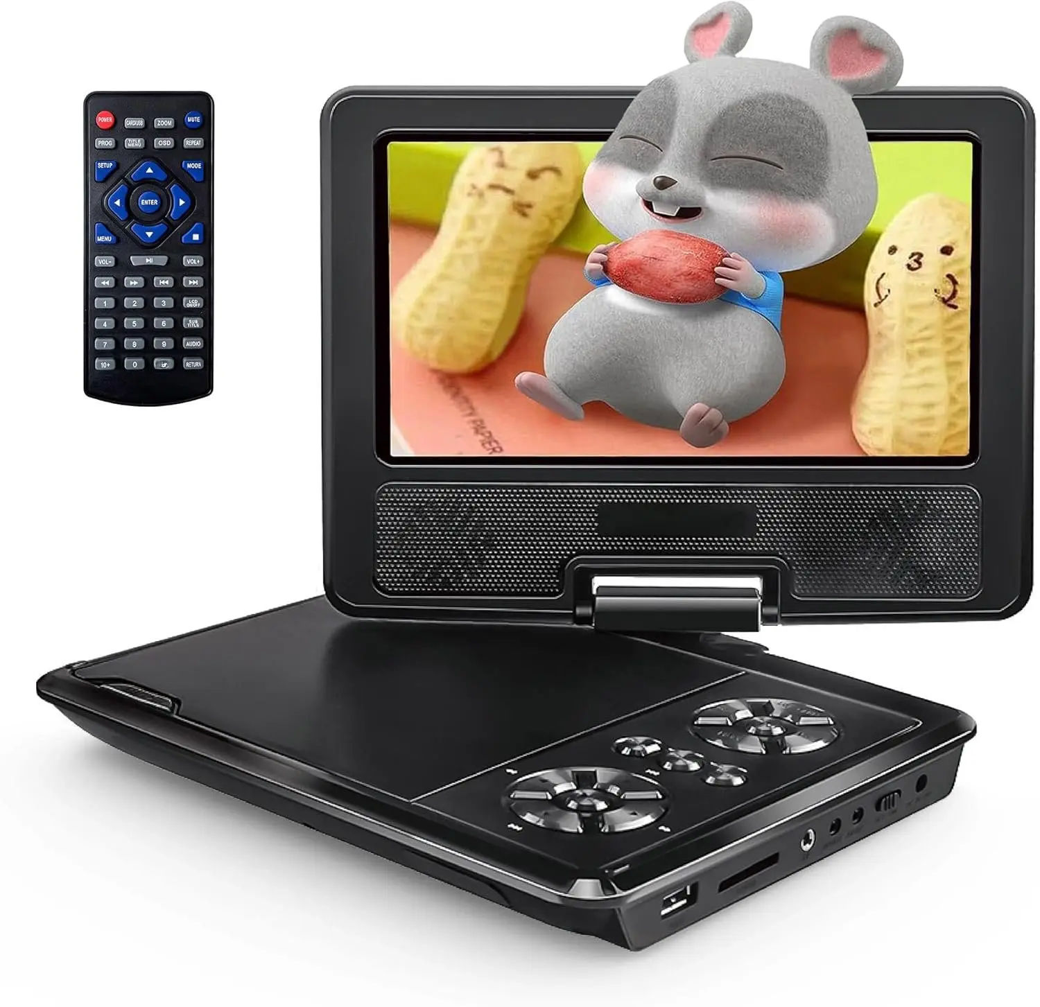 9.5" Portable DVD Player for  and , 7.5" Swivel HD Display, 6-Hour Rechargeable , Upgraded Dual Speakers, Sync to TV, Supports USB/SD/CD/DVD/Region Free