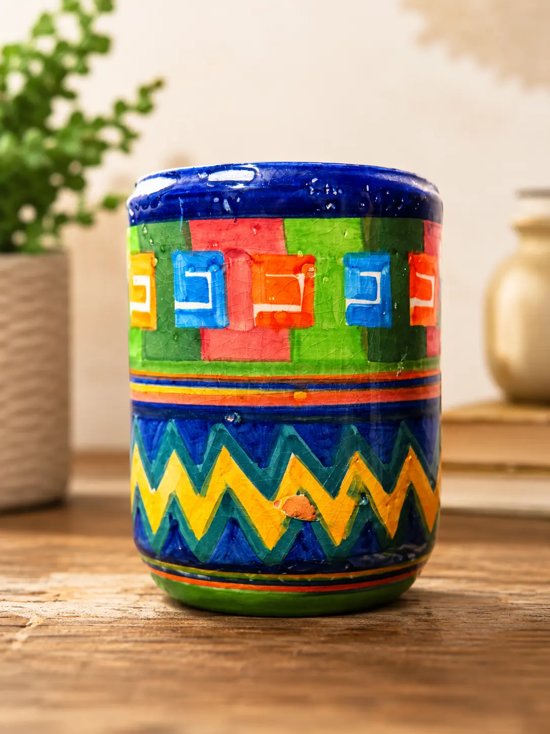 Signed Hand Painted Ceramic Cup by Debra La Paz | Colorful Southwestern Folk Art Pottery | Boho Rustic Home Decor