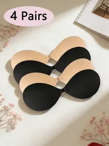 4 Pairs Women's Mango-shaped Invisible Lifting Bra Patches, Self Adhesive Nipple Covers, Solid Color Front-Closure Push-Up Bra, Womenswear, Perfect for Daily Wear, Party Dresses, Outdoor Activities