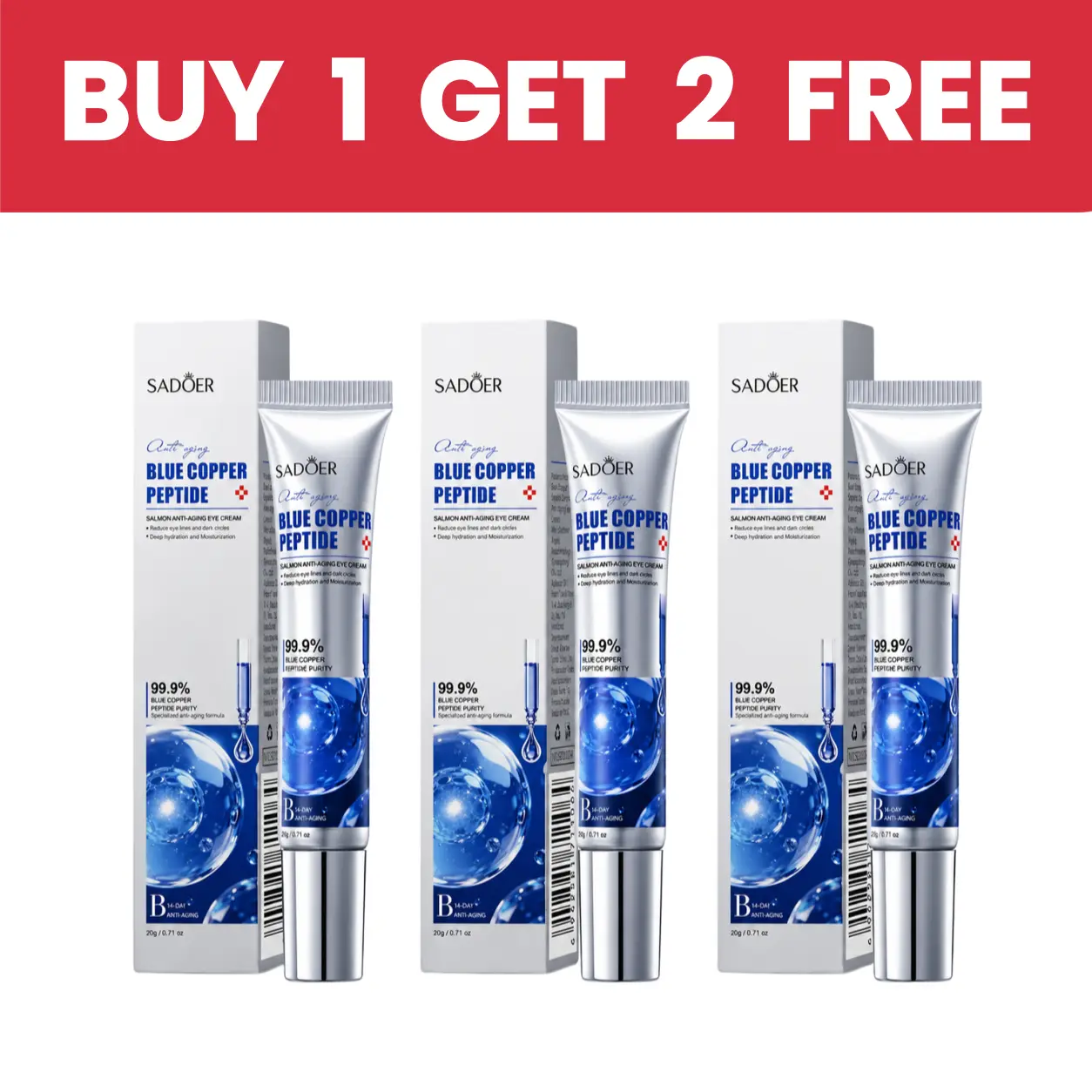 【BUY 1 GET 2 FREE】GHK-Cu Blue Copper Peptide Eye Cream with HyaluronicAcid I Anti-Aging Eye Cream, Deep Moisturizing &Nourishing, Firming & Wrinkle Smoothing I Fragrance-Free |20g Daily Eye Cream for All Skin Types I Men &Women,Cruelty-Free