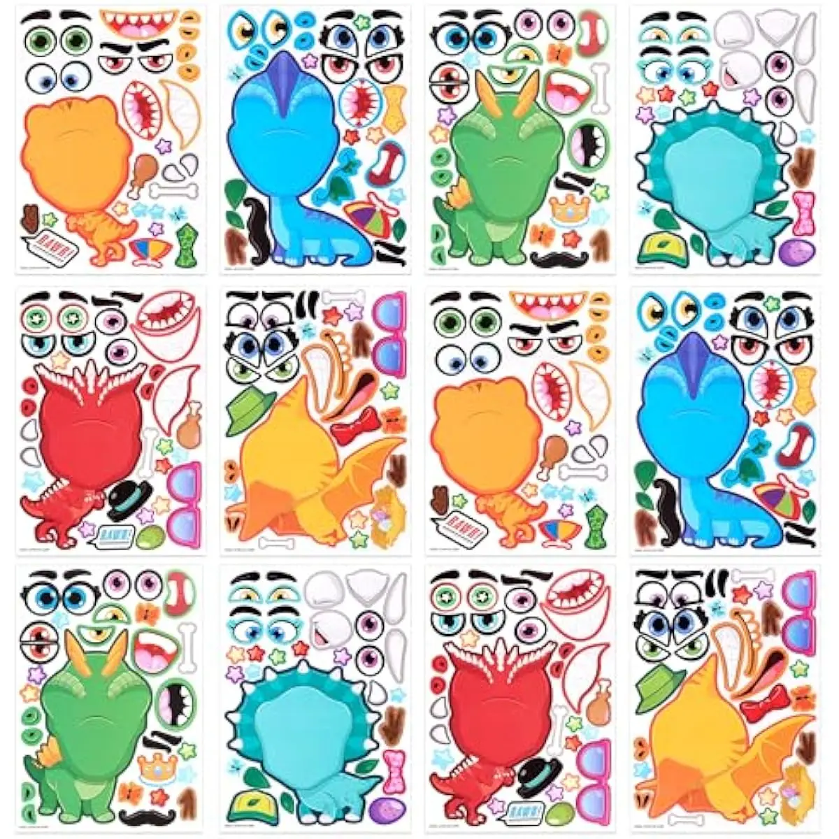24PCS 9"x6" Make a face Stickers for Kids, Make Your Own Dinosaur Stickers, Animal Party Favors Kids Crafts, Goodie Bags Stuffers, Classroom Rewards