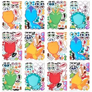 24PCS 9"x6" Make a face Stickers for Kids, Make Your Own Dinosaur Stickers, Animal Party Favors Kids Crafts, Goodie Bags Stuffers, Classroom Rewards