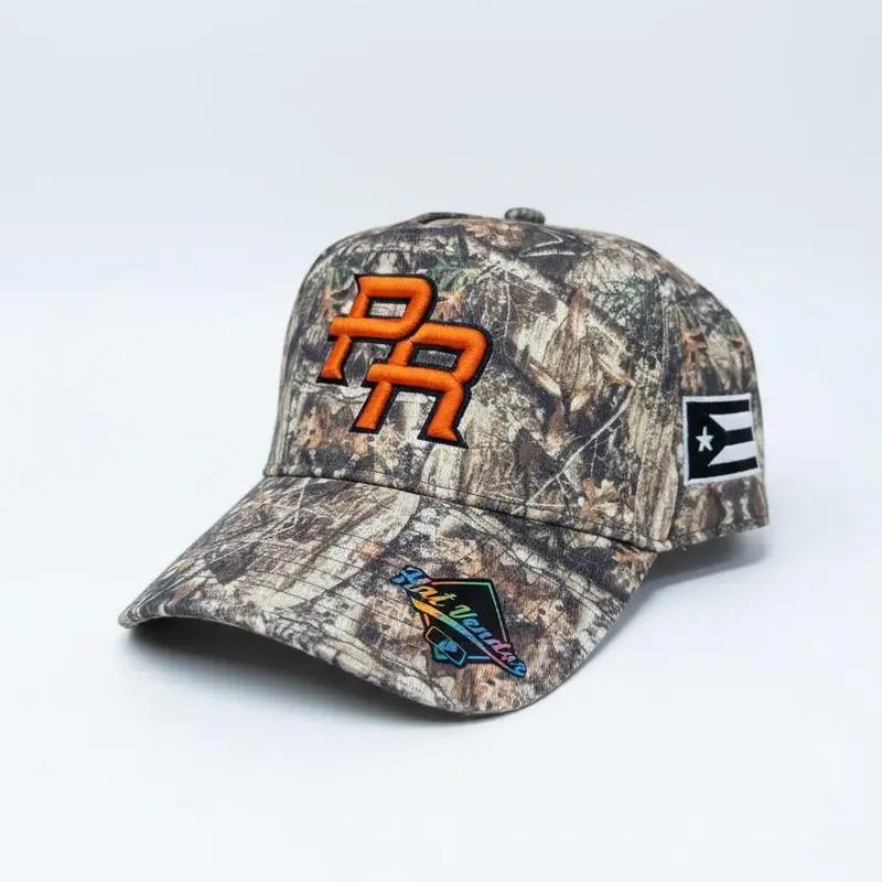 Unisex Puerto Rico Premium Soft Cotton 5-Panel Snapback Casual Trendy Letter Embroidered Hat - Camouflage Brim, PR Logo, Dry Clean Only, Ideal Men's Gift, Baseball, Beach, Business, Pickleball Accessory