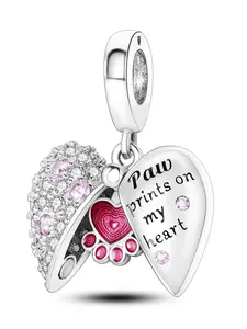 Cute Heart & Letter Design Pendant, Paw Print Rhinestone Decor Opening and Closing Pendant, Fashionable Jewelry for Women & Girls, Heart Design Charm