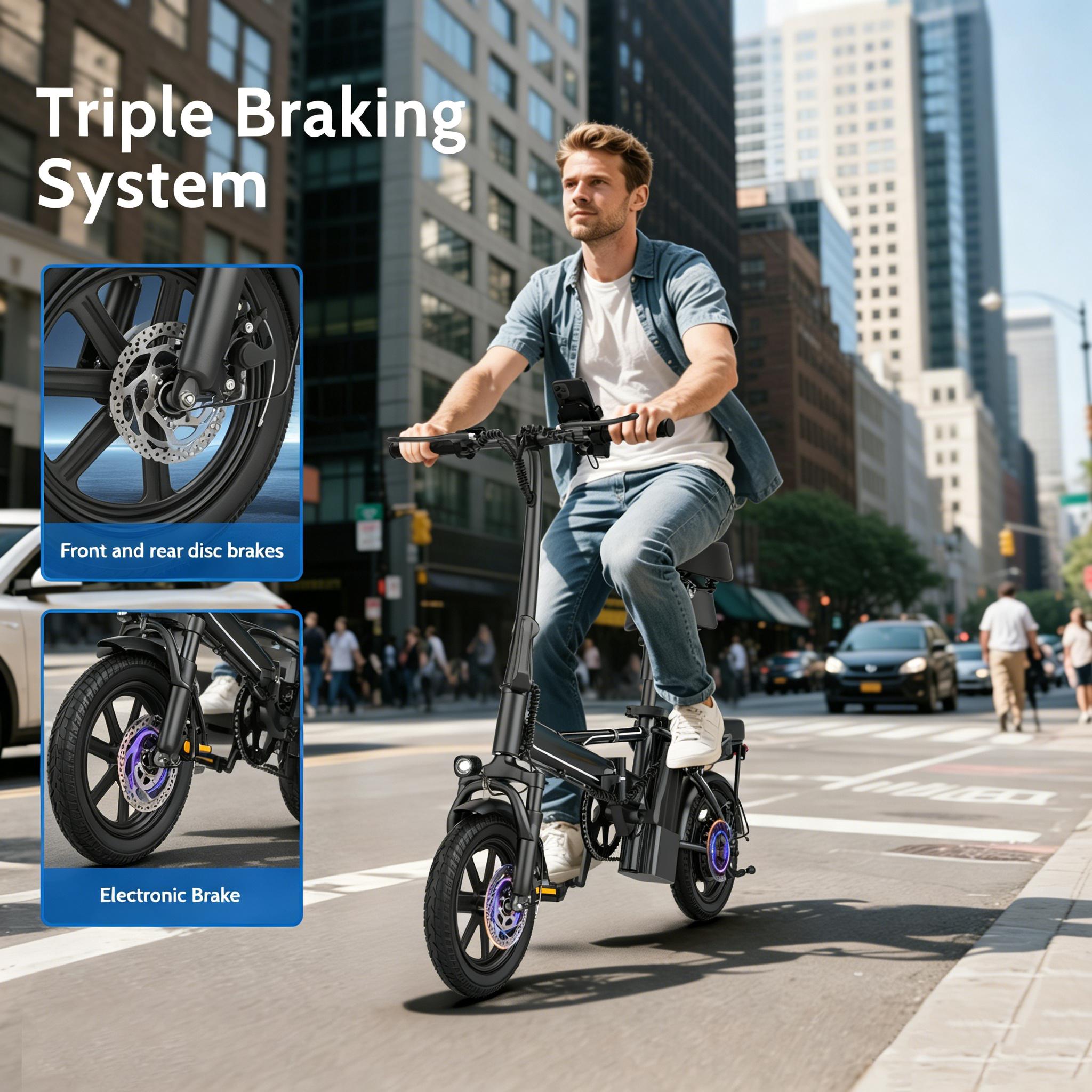 B 2026 Upgraded 14" Compact Mini Electric Bike 500W(750W Peak) Pure Aluminum Frame, 22MPH Speed, 40 Miles Range, No Sweating Commute with Electric Assist for Hills & Long Distances