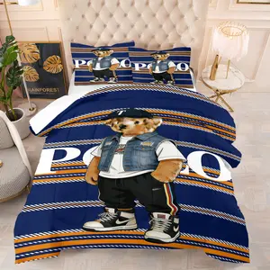 Little Bear Pattern Comforter Set, Soft And Durable Bedding Set, Includes 1 Comforter And 1 Or 2 Pillowcases, Suitable For Children And Adults' Daily Holiday Birthday Gifts Bedroom Decorations