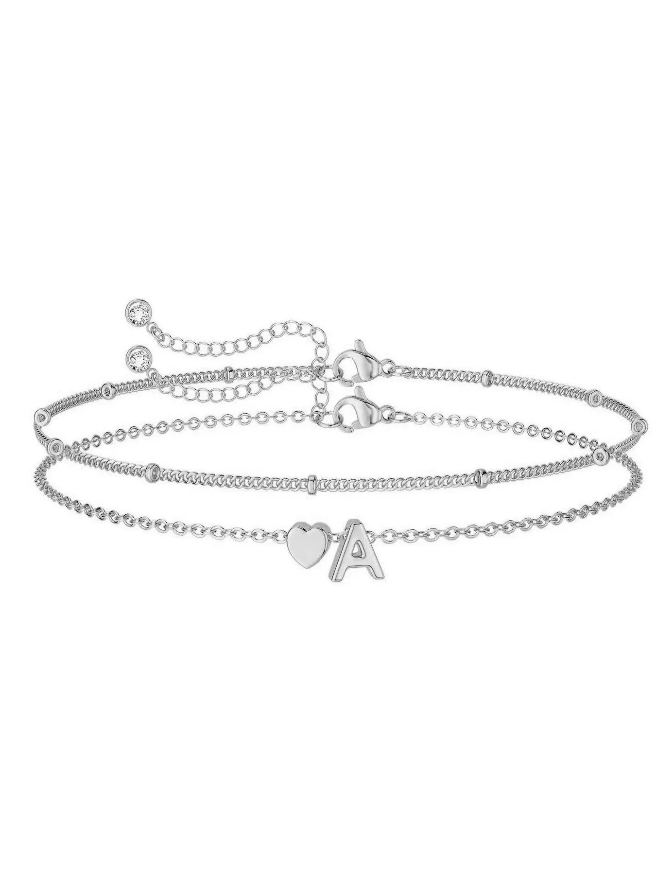 Easter Basket Stuffers & Birthday Gifts for Women, Teen Girls, Kids and Teens, 14K Gold Plated Delicate Heart A-Z Initial Bracelet, Stackable Bracelets, Letter Link Bracelet, Dainty Bracelets