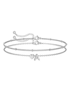 Easter Basket Stuffers & Birthday Gifts for Women, Teen Girls, Kids and Teens, 14K Gold Plated Delicate Heart A-Z Initial Bracelet, Stackable Bracelets, Letter Link Bracelet