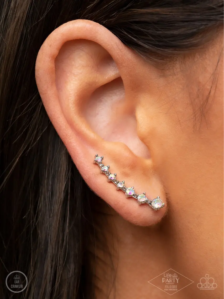 New Age Nebula - Multi - Iridescent Rhinestone Paparazzi Ear Crawler Earrings - Exclusive