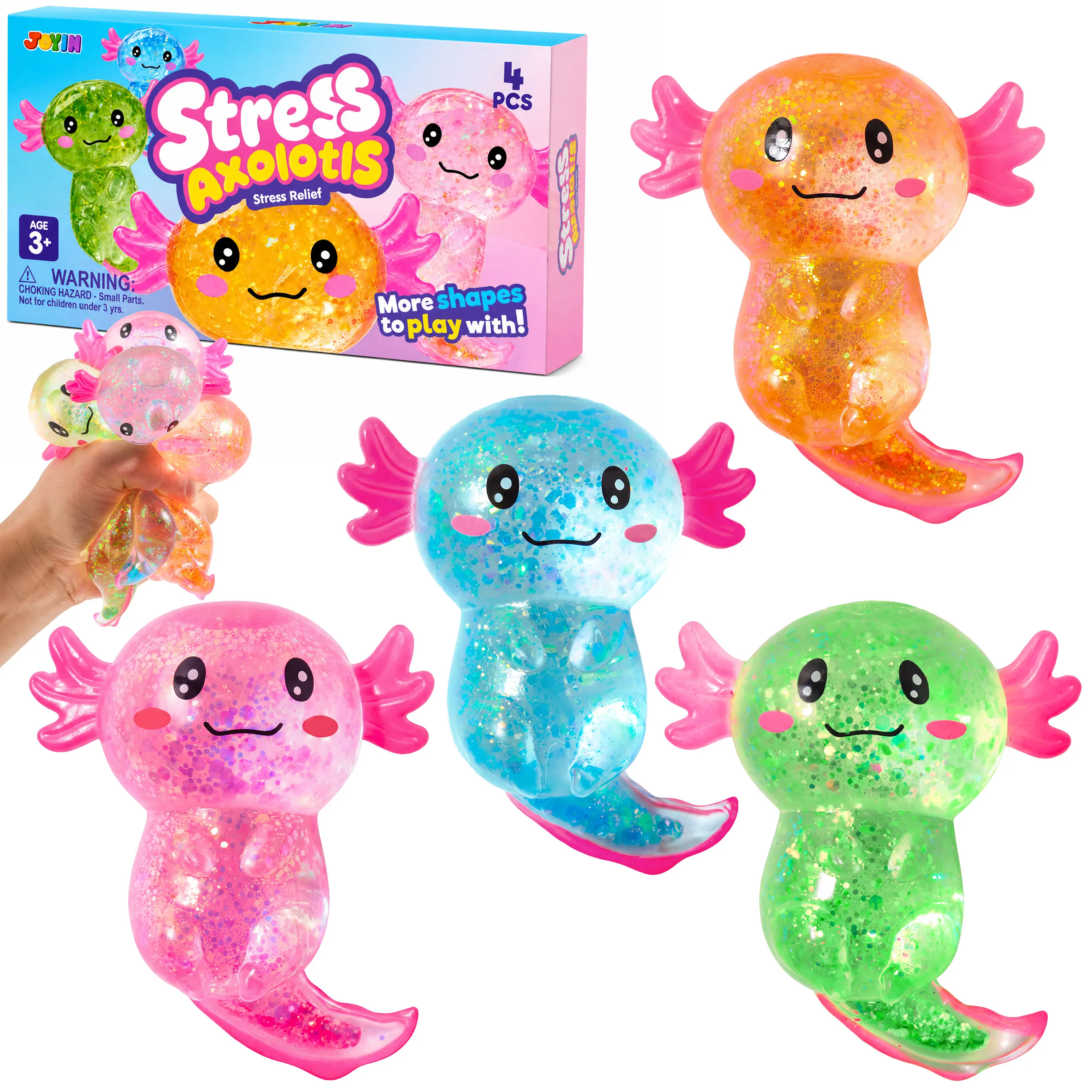 JOYIN 4PCS Axolotls Stress Relief Toys, Cute Malt Sugar Axolotl Toy, Slow Rising Squishy Fidget Sensory Toy for Adults and Girls Boys, Birthday Gifts, Office Desk Decompression Toy, Party Favors
