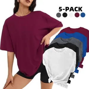 5 pack Women's T-shirt, Women's crewneck top, Women's Summer short, Basic Streetwear Womenswear Shortsleeve Casual everyday  tops