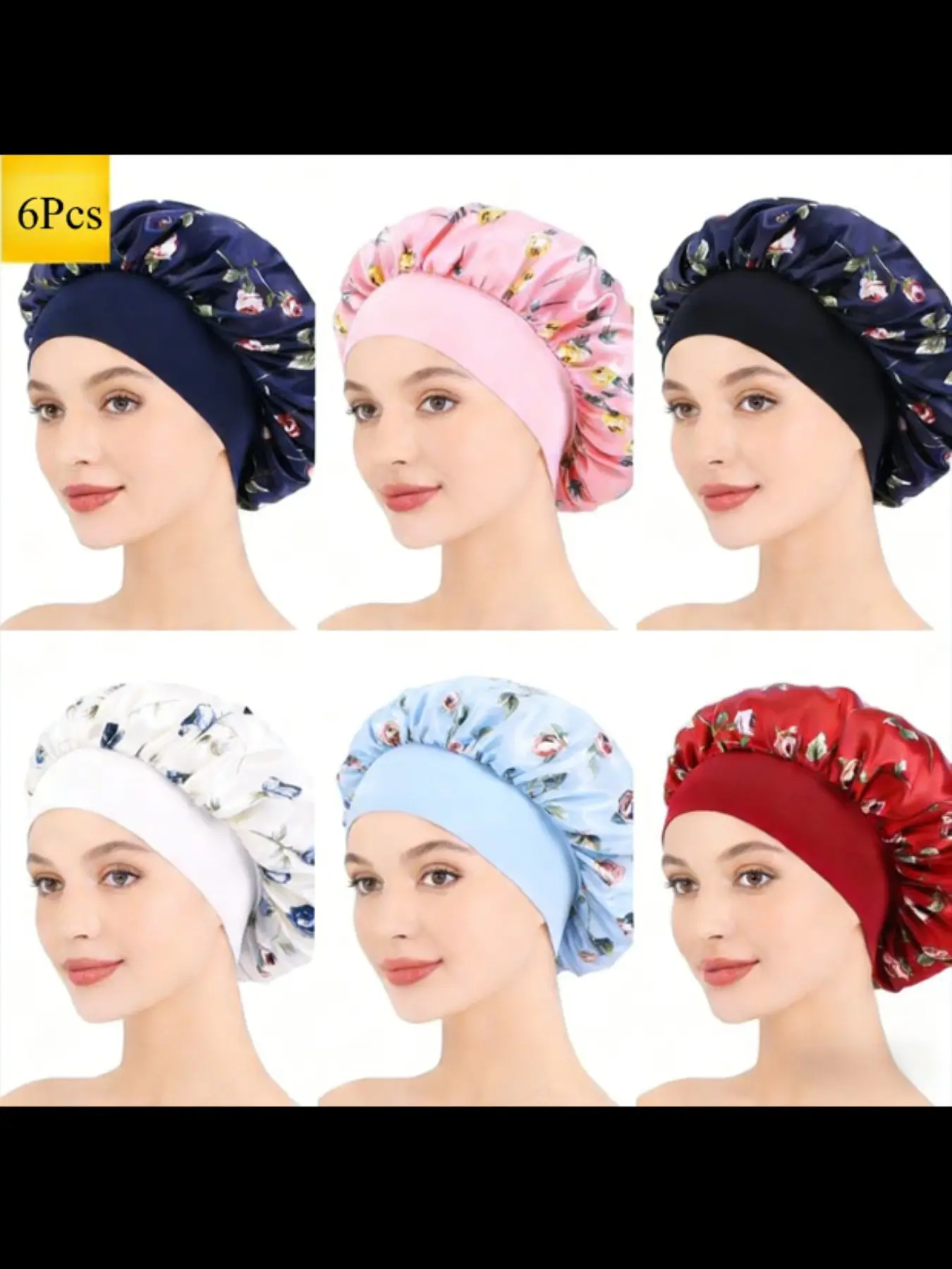 6 Pairs Women's Rose Butterfly Print Sleep Caps, Hair Cap For Sleep, Ultra Soft Design, Breathable Comfort, Ideal for Home Use, Perfect Gift Choice