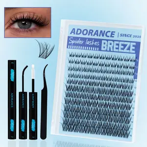 ADORANCE 142pcs Spider Lash Clusters Wispy Eyelash Clusters Natural Breeze Lashes Cluster Venus Cluster Eyelash Extensions D Curly Cosplay Individual Lashes with Invisible Band DIY at Home 8-16mm + Bond & Seal + Lash Applicator Soft Cluster Eyelashes