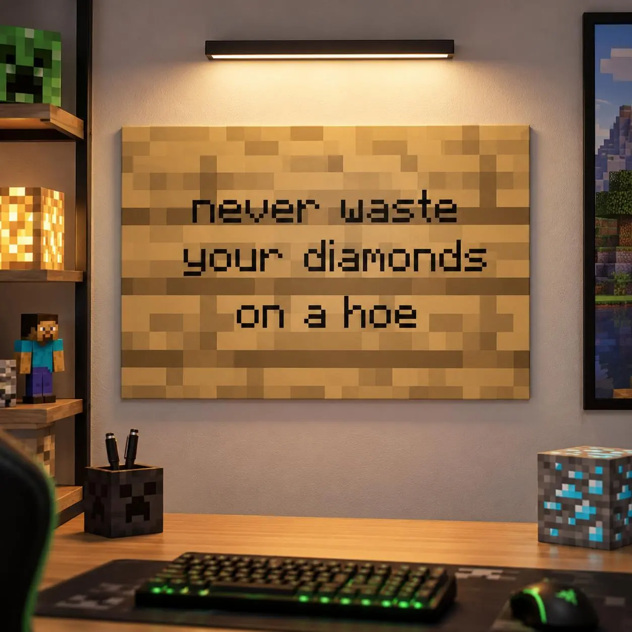 Never Waste Your Diamonds on a Hoe Funny Gaming Canvas Poster, Retro Pixel Art Wall Decor, Video Game Inspired Quote Print for Gamer Bedroom, Gaming Room, Man Cave & Dorm