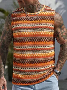 Men's Vintage Style Casual Tank Top, Striped Knit, Comfortable and Fashionable Design, Ideal for Daily Wear, Perfect for Home or Outdoor Relaxation