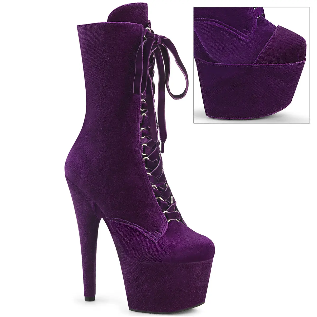 Purple Velvet Platform Ankle Boots for Women, Lace-Up Statement 7-Inch Stiletto Heels for Dance and Stage Wear, Footwear, Platform Heels, Statement Shoes