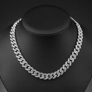 16inch Chunky Cuban Chain Necklace with Rhinestones - Unisex Hip Hop Punk Style - Bold Fashion Jewelry Gift for Men & Women