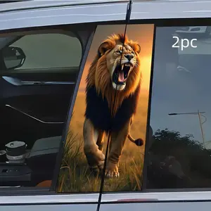 2pcs Brown and black lion Car Sticker B-Pillar DIY Middle Pillar Film Decorative Car Accessory