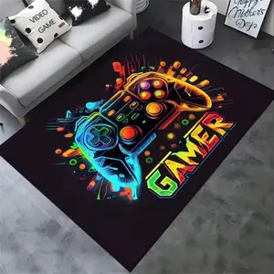 Colorful Neon Game Controller Gamer Flannel Area RugOversized Soft Plush Mat for Gaming Room & Bedroom, Non-Slip Thick Vibrant Video Game Pattern Home Decor for Gamer Enthusiasts #NeonGameControllerRug #GamerCarpet #GamingRoomDecor #FlannelMat #NonSlipRug