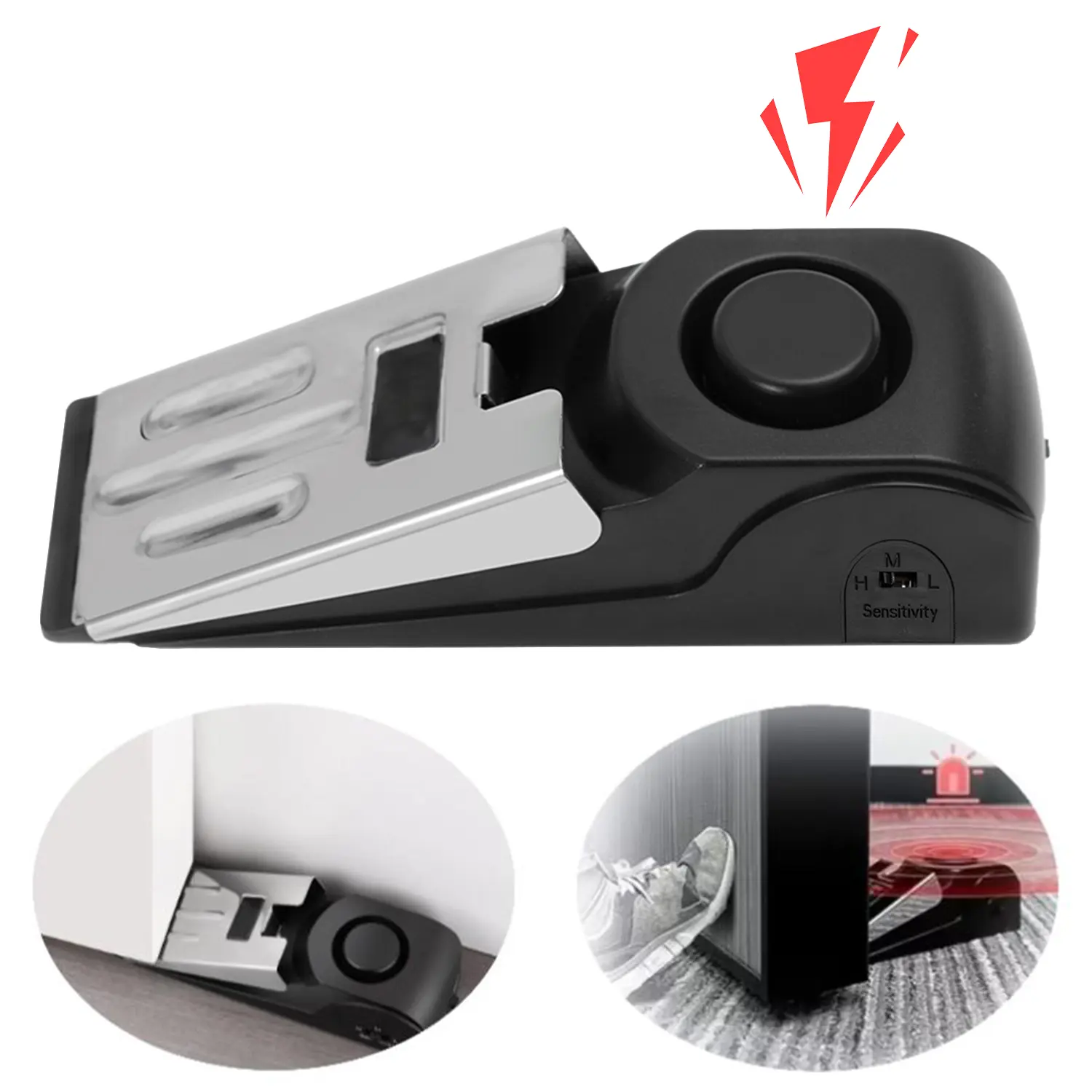 Home Security Door Stopper Alarm, 120dB Portable Door Wedge Alarm with 3 Adjustable Sensitivity Levels, Easy Tool-Free Setup for Home, Dorm, Hotel and Travel, Batteries Not Included