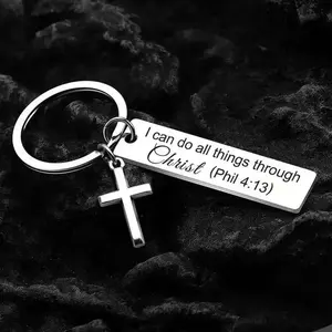 Bible Verse Pendant with Cross Keychain Meaningful Comfort Sacred Symbolism Phil 4:13 Christian Accessory