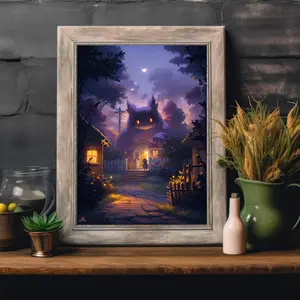 Gengar Unframed Gothic Art Print, Halloween Poster, Vintage Horror Anime Wall Art