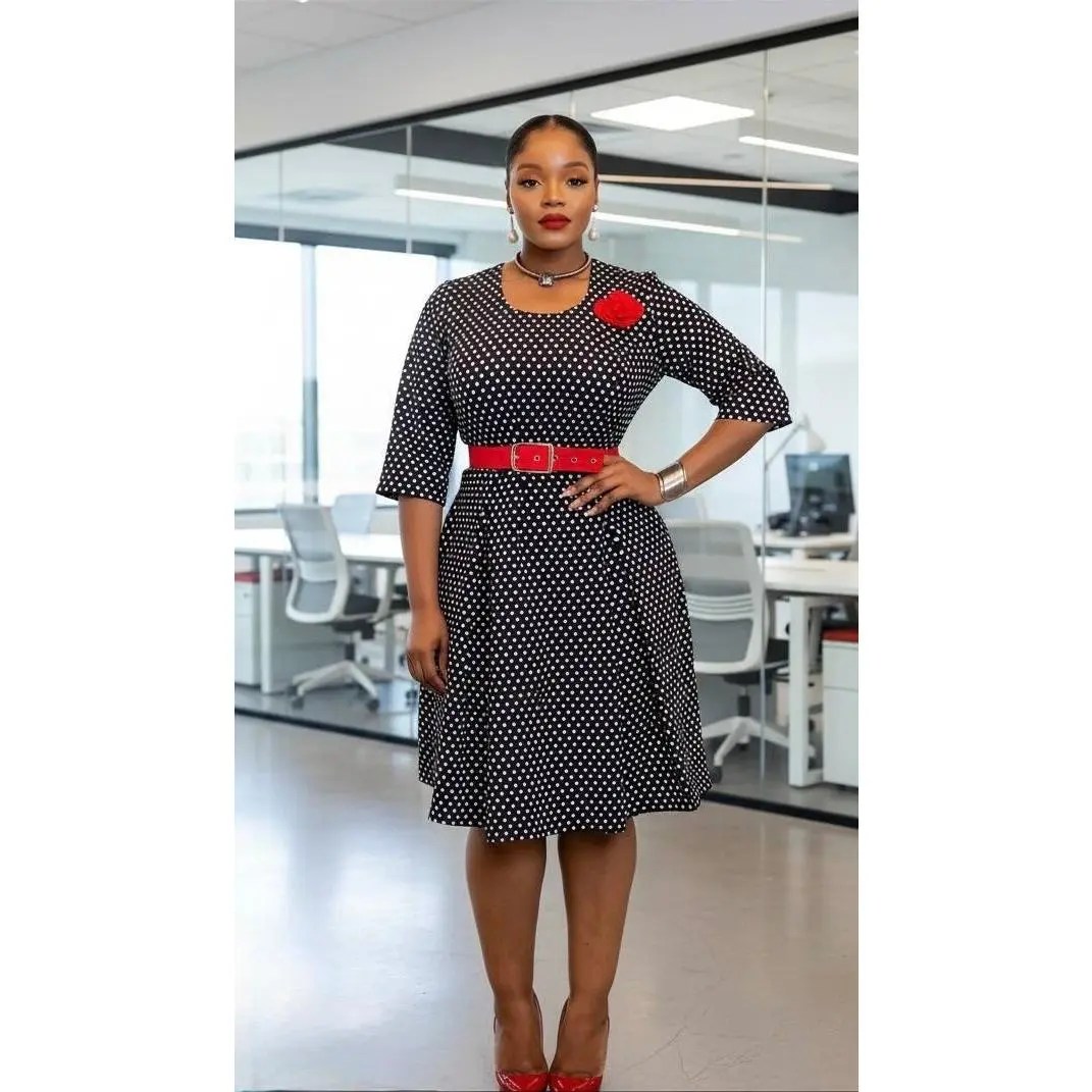 polka dot belted a line dress Cristina Dress w. PVC Belt
