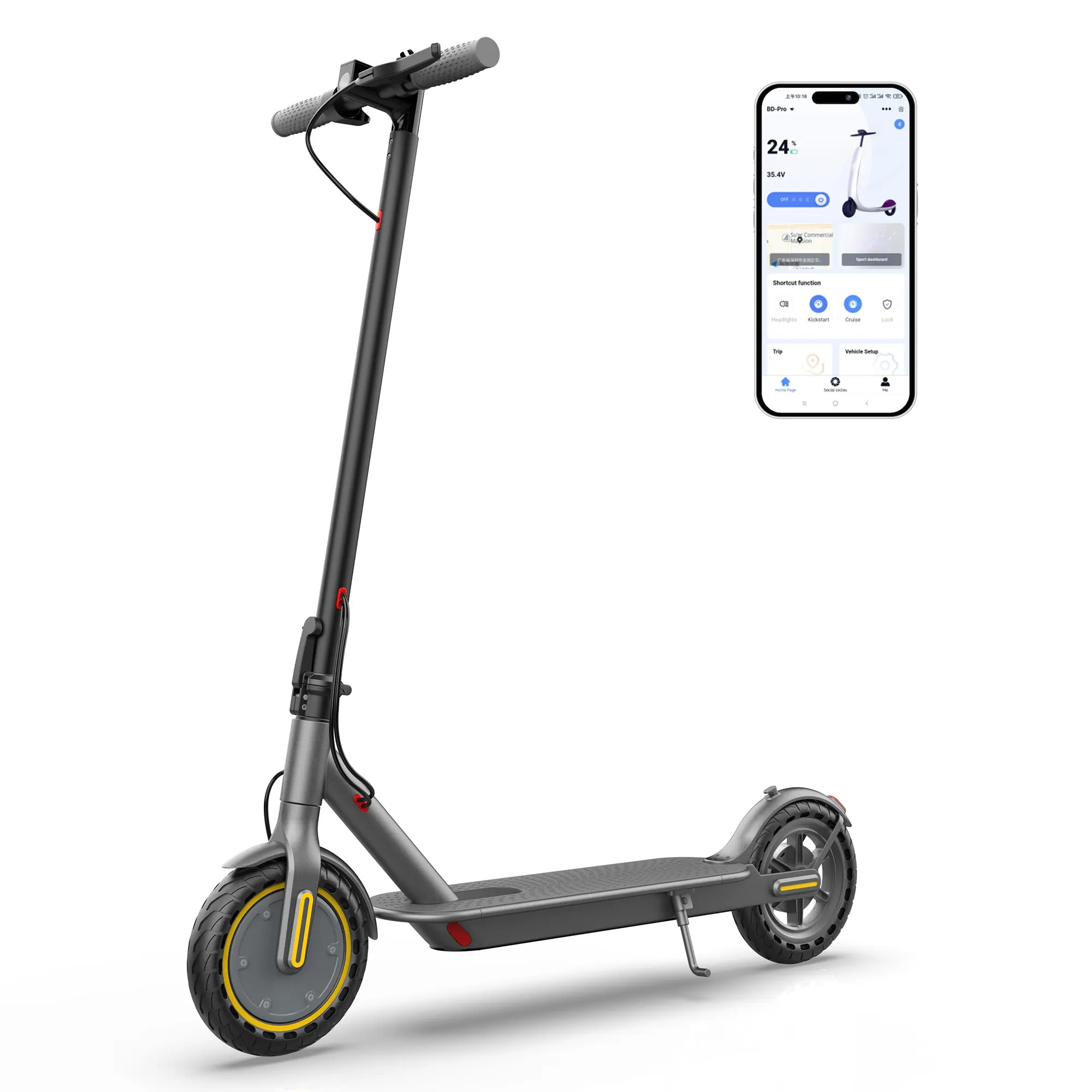 350W Electric Scooter with 7.8Ah Battery – 8.5" Solid Tires, 19MPH Top Speed, Long Range, Dual Brakes, Foldable, App Control for Adults