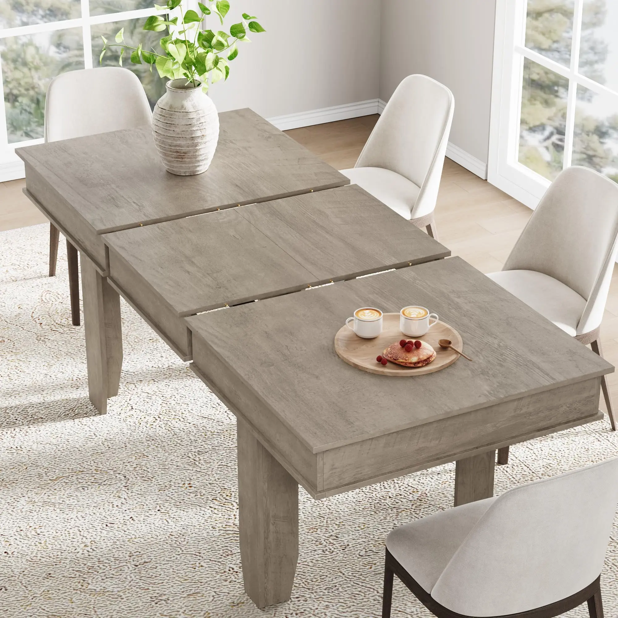 Garvee Farmhouse Extendable Dining Room Table with Butterfly Leaf, 63"-86.6" Extendable/63" Non-Extendable, 63"d x 35.43"w x 30"h, 81.57 lbs, Sturdy Wooden Frame, Laminate Rectangle, Seats 6-10, Assembly Required for Kitchen/Dining Room, 81.57 Pounds, Bir