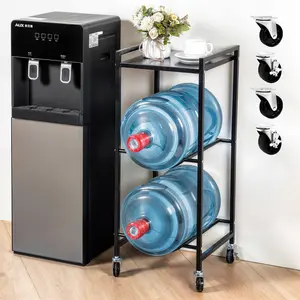 EXOTIC Heavy Duty 5 Gallon Water Jug Holder – 3 Tier 5 Gallon Water Jug Stand with Wheels, Rust-Proof 5 Gallon Water Stand with Top Shelf for Home, Kitchen, Office (Black)