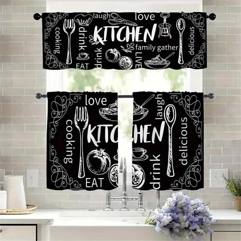 2D Flat, 1pc/2pcs, Flat 2D Printed Café Curtain, Farmhouse Kitchen Curtain, Half Curtain, Blackout Rod Pocket, Short Curtain for Kitchen and Bathroom, 54 X 17.7 Inches panel set room darkening floral print ruffle boho cortina doble forro living space