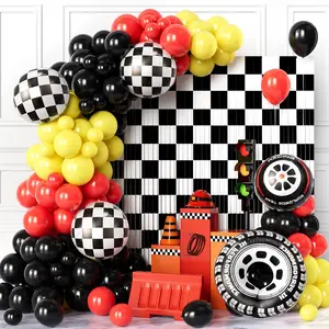 128 PCS Race Car Balloon Arch Kit with Tire Foil & Fringe Curtains for Boys' Birthday Party Decor