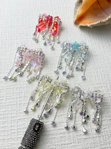 1/5PCS Rhinestone Bow Shaped Beads for Beaded Pens Crystal Chain Bowknot Large Spacer Bead DIY Beading Accessories Earring Necklace Jewelry Making