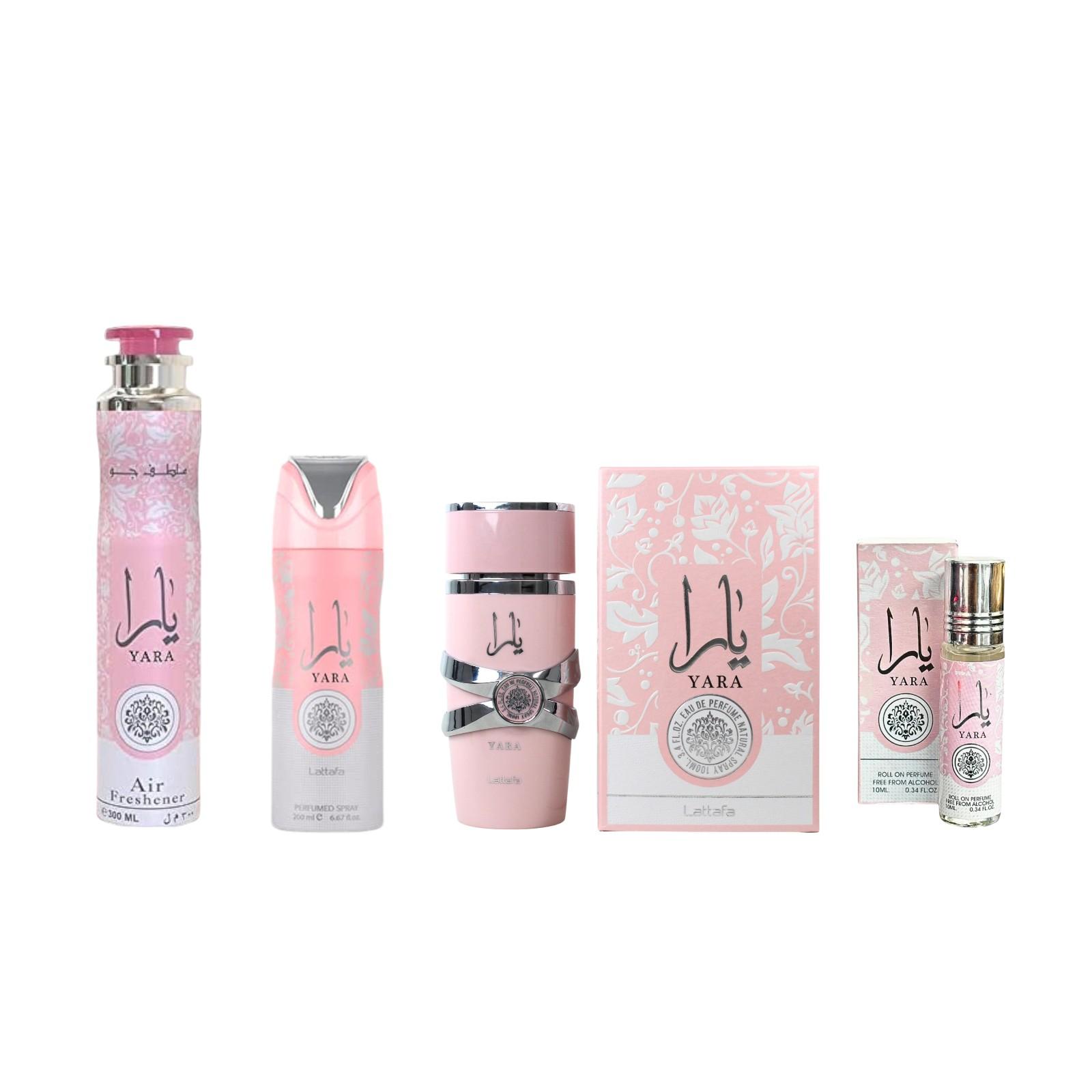 Lattafa Perfumes Yara Perfume Air Freshener Body Spray Oil Bundle 4 Piece Set Women's Fragrance Orchid - Gourmand
