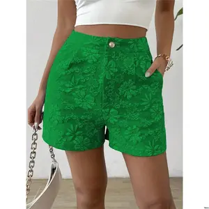 Shorts Random Color Solid Flirla Women s Summer Button Jacquard Cut