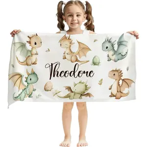 Personalized Beach Towels for Boys Custom Name Pool Towels Dinosaur  beach towel  Microfiber Quick-Dry Beach Towels for Kids Gift for School Company Party