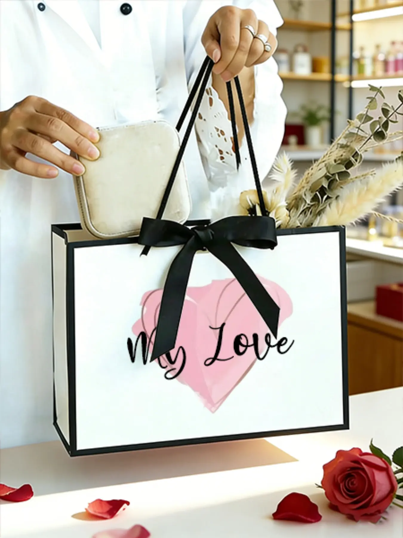 Gift Bag with Blessing Print, Essential Gift Wrapping Choice, Three Sizes Available, Perfect for Valentine's Day, Weddings, Bridal Shower Gift, Birthdays