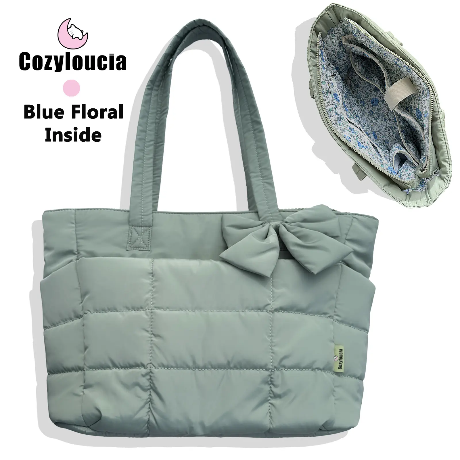 B-Light Green-Blue Floral -Bow