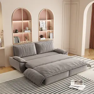 Eyisean 73.2" Queen Size Velvet Futon Loveseat Sofa Bed, 3-in-1 Convertible Sleeper Sofa with 2 Soft Pillow, Easy to Assemble, Modern Pull Out Futon Couch Bed for Living Room, Small Space, Apartment