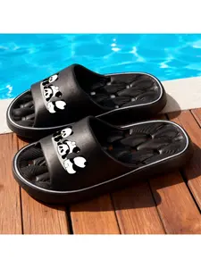 1pc Three Pandas Printed Home Slippers, Lightweight Slippers, Sports Slippers, Unisex Slippers, Striped Slippers, Gym Slippers, Business Slippers, Outdoor Slippers, Beach Slippers, Suitable for Indoor And Outdoor Wear