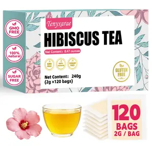 Organic Hibiscus Tea Bags – 120 Tea Bags (2g/Bag) Made with Pure Hibiscus | Caffeine-Free, Sugar-Free, Gluten-Free Vegan | Supports Antioxidants & Refreshing Herbal Enjoyment | Individually Wrapped Eco-Friendly