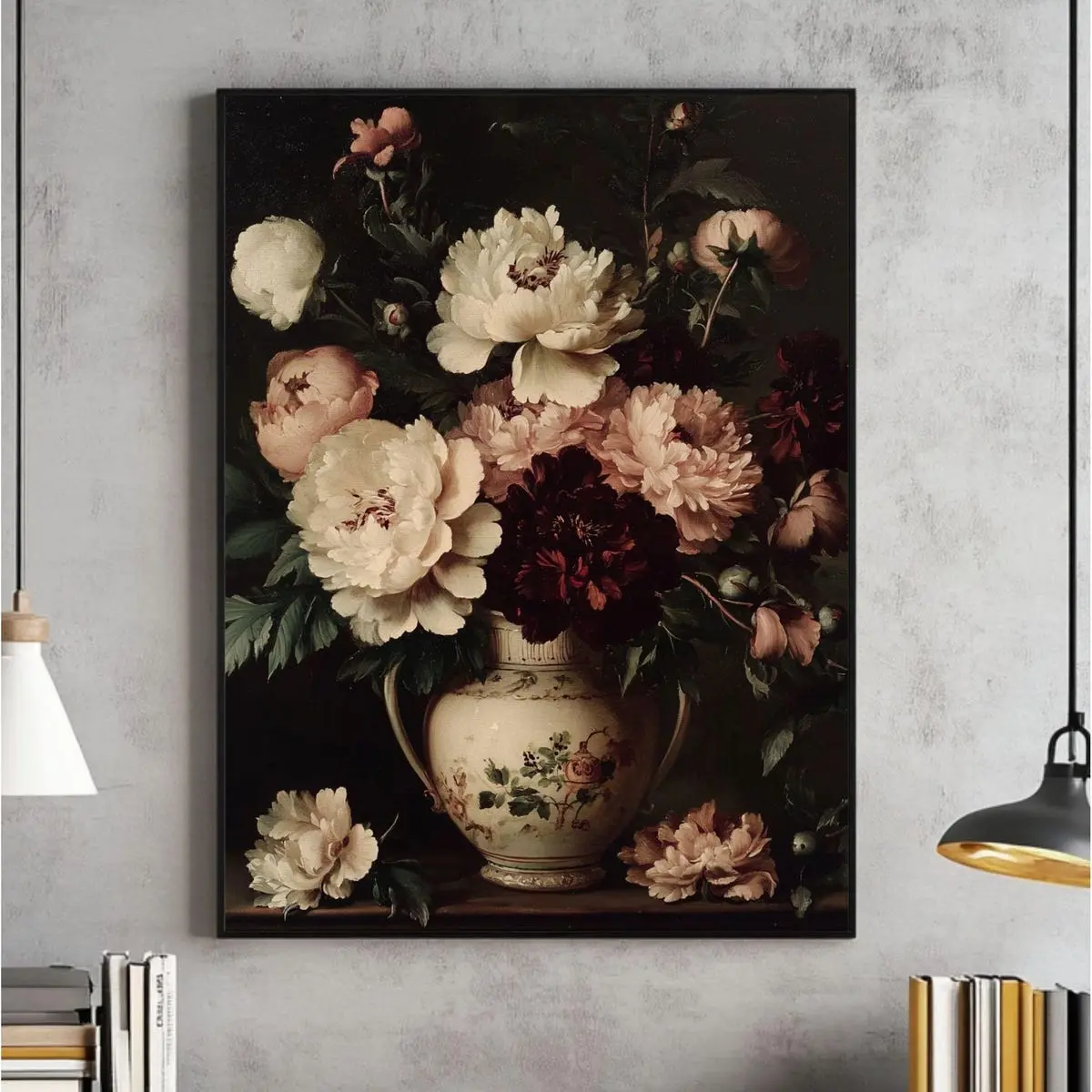 Moody Flower Wall Art, Vintage Dark Floral Painting, Farmhouse Decor, Antique Poster, Victorian Print, Unframed