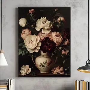 Moody Flower Wall Art, Vintage Dark Floral Painting, Farmhouse Decor, Antique Poster, Victorian Print, Unframed